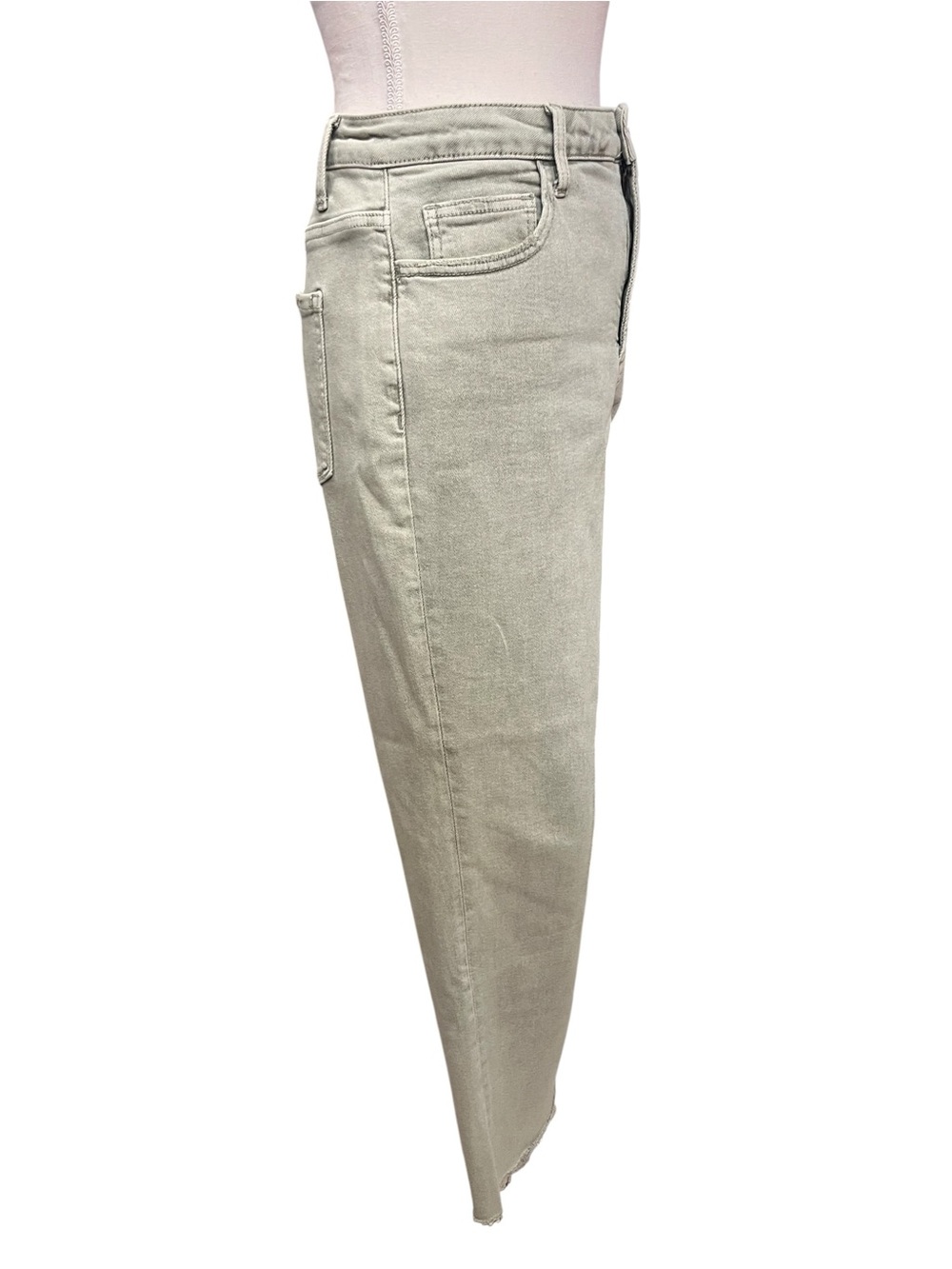 Lovervet by Vervet Olive Green High Rise Crop Wide Leg Raw Hem Jeans 32/15 - Picture 4 of 10